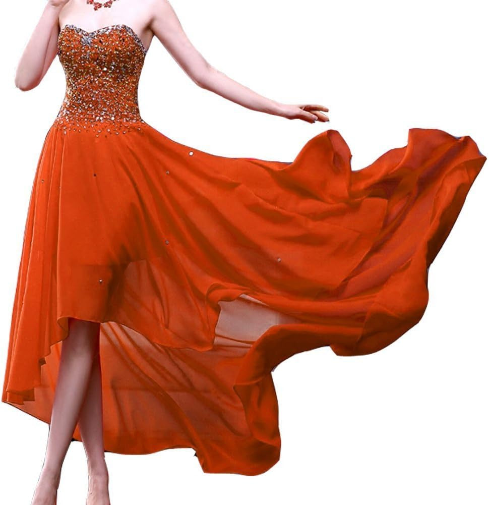 Kivary Women'S Beaded High Low Chiffon Formal Prom Dresses Evening Gowns Sweetheart