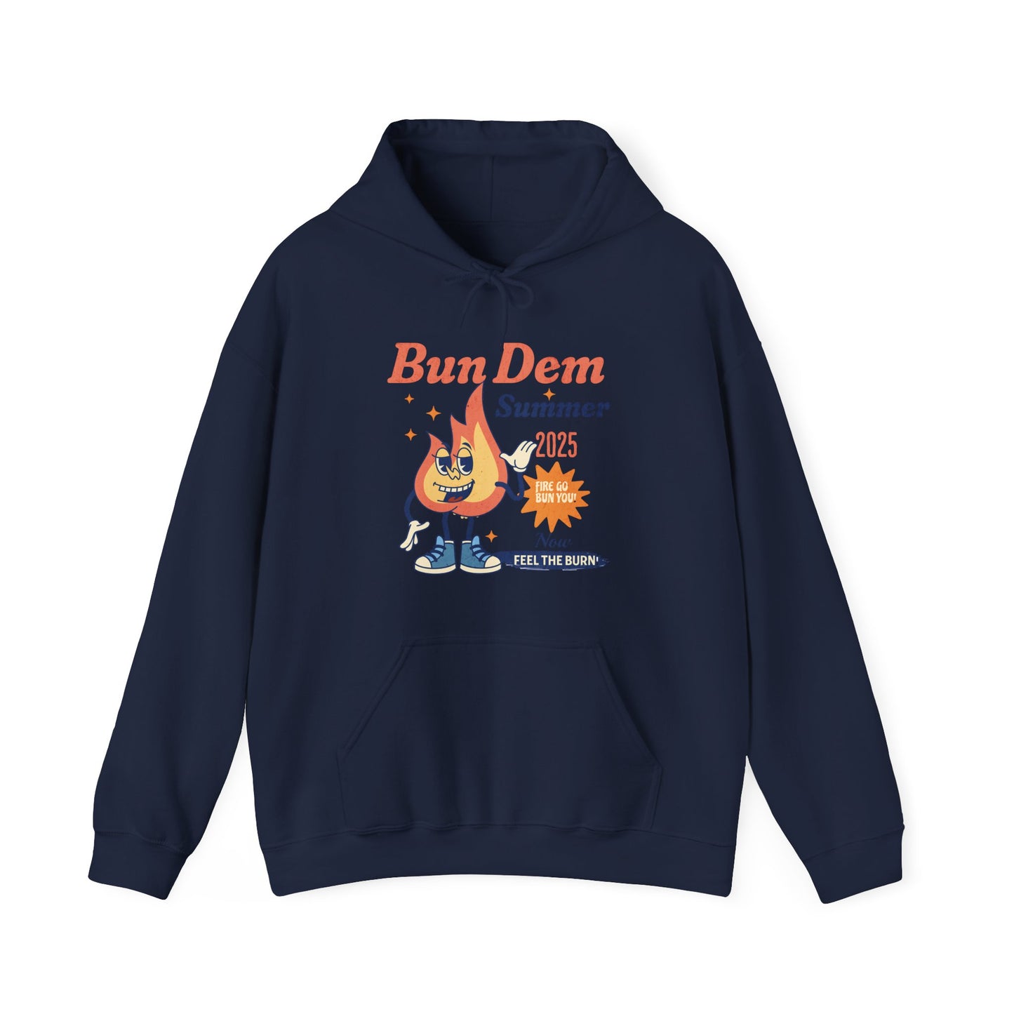 Bun Dem Summer 2025 Feel The Burn Graphic Hoodie, Comfortable Unisex Sweatshirt, Perfect for Beach Days, Vacation Wear, Casual Outing