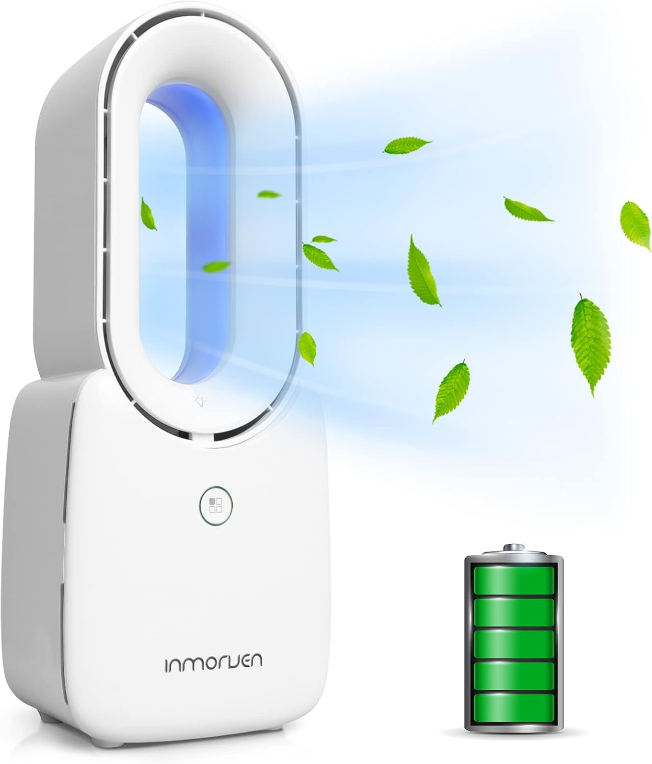 CONBOLA Small Tower Fan, 11.8 Inch Personal Portable Fan Rechargeable, USB Quiet Bladeless Desk Fan with 3 Speeds, Battery Operated Fan with Decorative LED for Office Bedroom Outdoor Table Home(Pink)