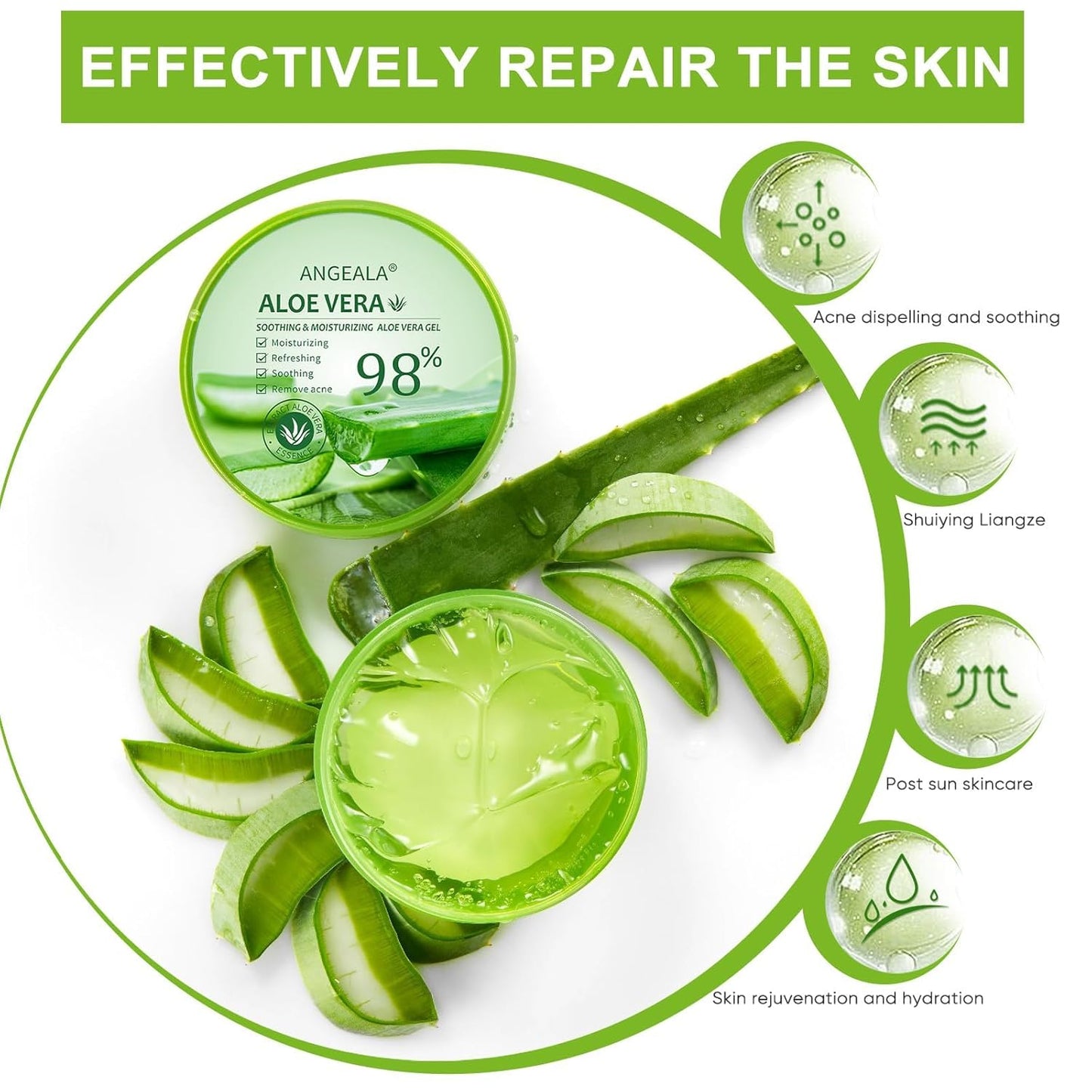 Freshly Harvested Organic Aloe Vera Gel - 98% Pure Soothing Moisturizer for Face, Body, Scalp & Hair (10oz)