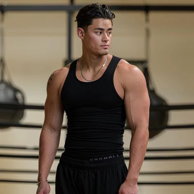 Summer Men'S Sports Clothing Casual Vest Fashion round Neck Quick Dry Tank Top Male Outdoor Gym Fitness Sleeveless Base Shirt