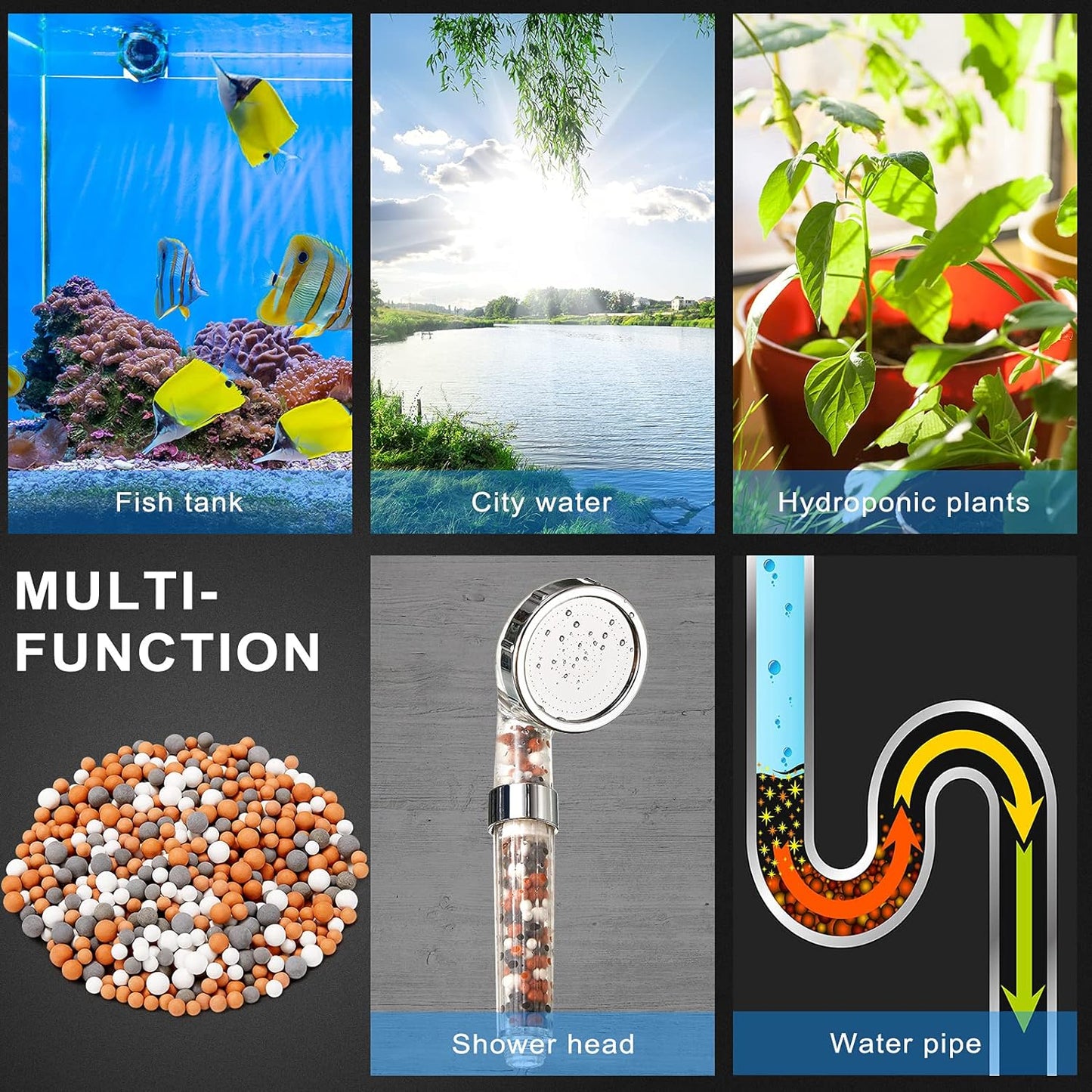 Replacement Shower Filter Beads Anion Mineral Balls Purifying Stones for Purifying Water Filter Shower Head 3 Kinds (6 Packs,Diameter 7-8 Mm)