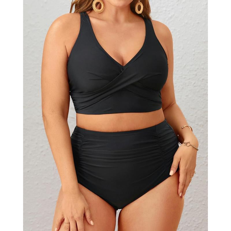 Aqua Eve Women plus Size Two Piece Swimsuit High Waisted Bikini Set Tummy Control Bathing Suit