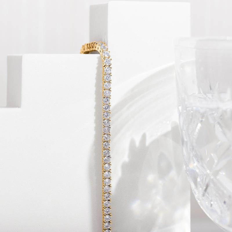 T&S 14K Gold Plated Cubic Zirconia Classic Tennis Bracelet | Gold Bracelets for Women | 3Mm CZ, Size 7.5-8.2 Inch