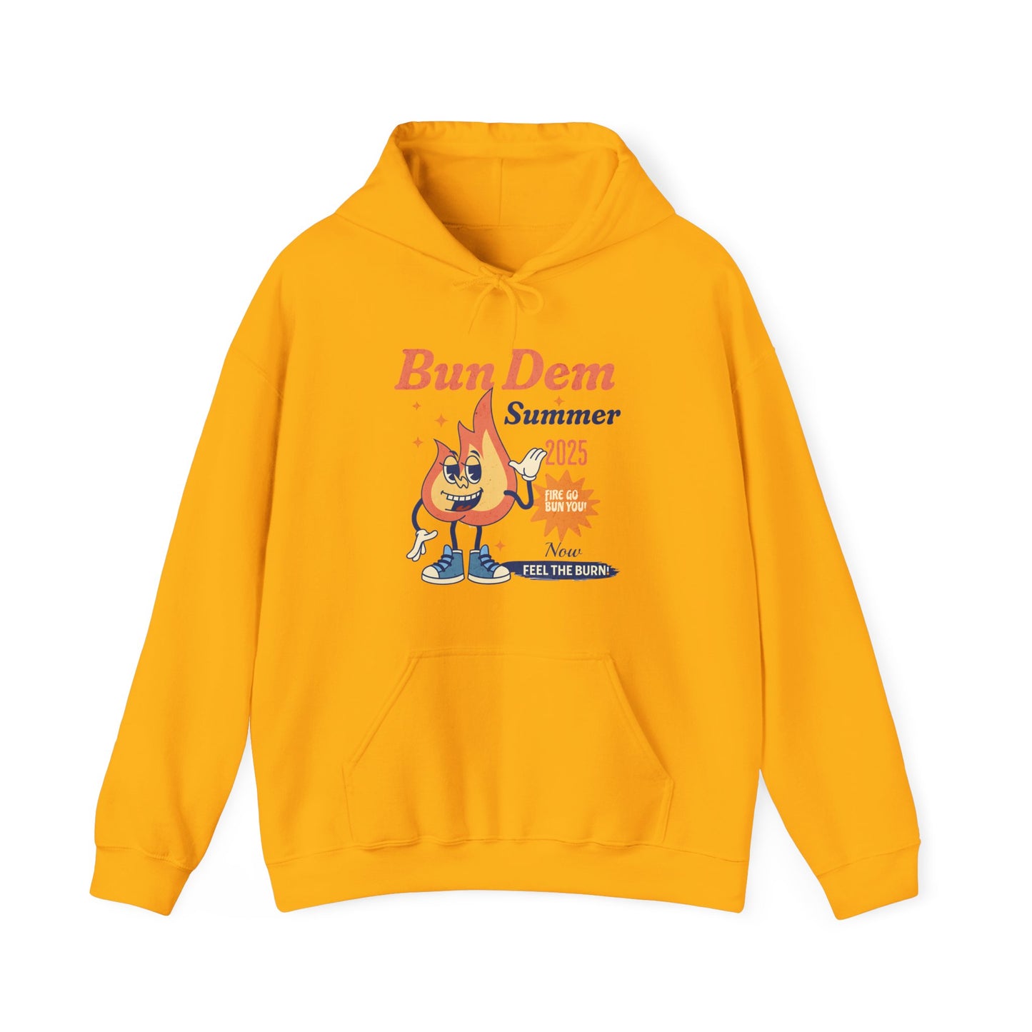 Bun Dem Summer 2025 Feel The Burn Graphic Hoodie, Comfortable Unisex Sweatshirt, Perfect for Beach Days, Vacation Wear, Casual Outing
