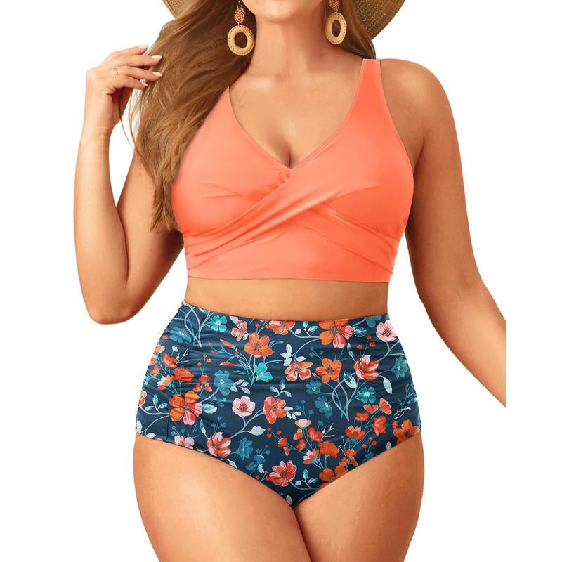 Aqua Eve Women plus Size Two Piece Swimsuit High Waisted Bikini Set Tummy Control Bathing Suit