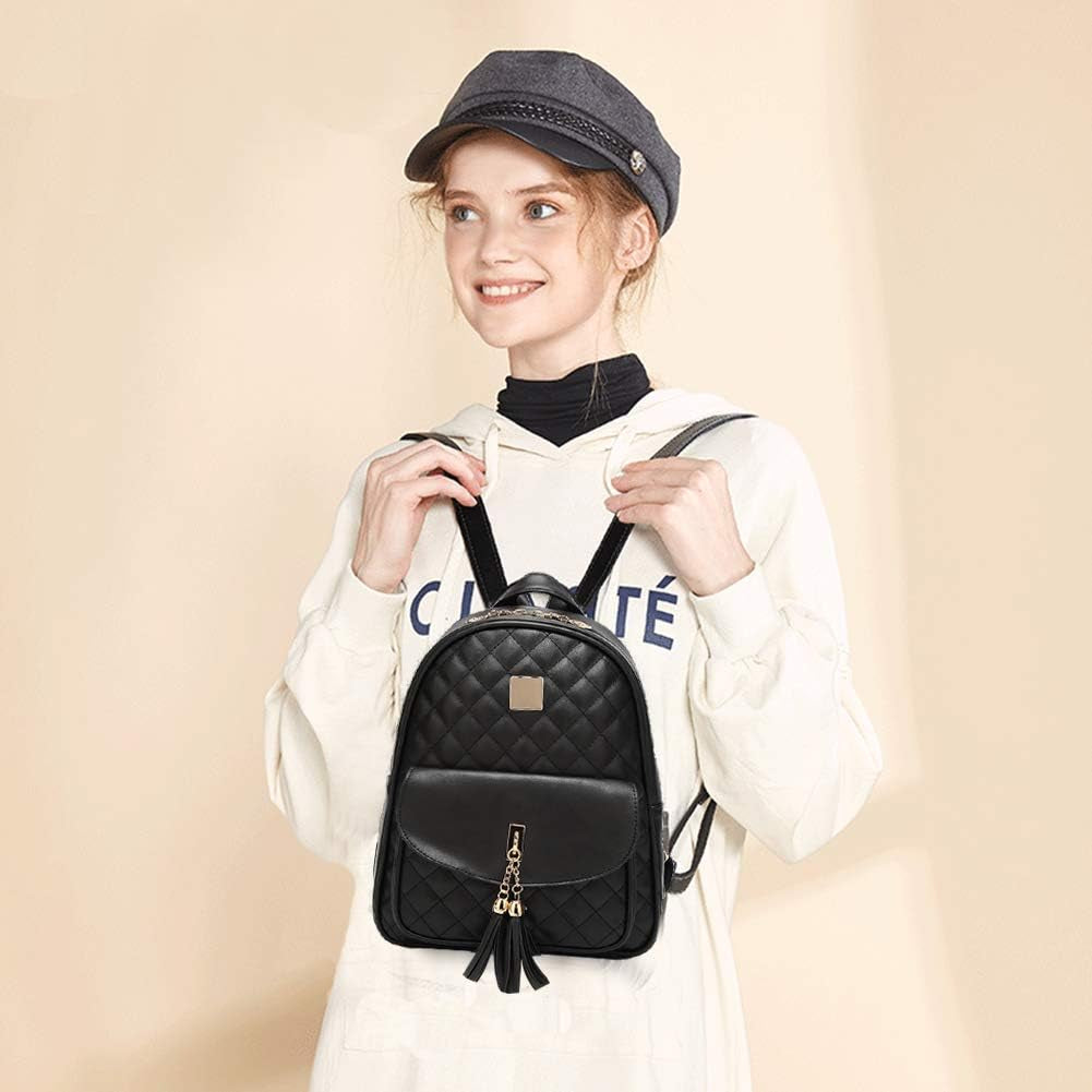 IHAYNER Women'S Simple Design Quilted Mini Backpack - 3Pcs Leather Backpack Purse for Women