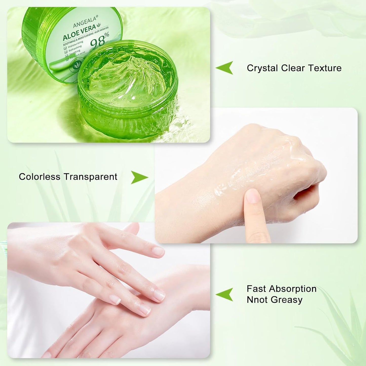 Freshly Harvested Organic Aloe Vera Gel - 98% Pure Soothing Moisturizer for Face, Body, Scalp & Hair (10oz)