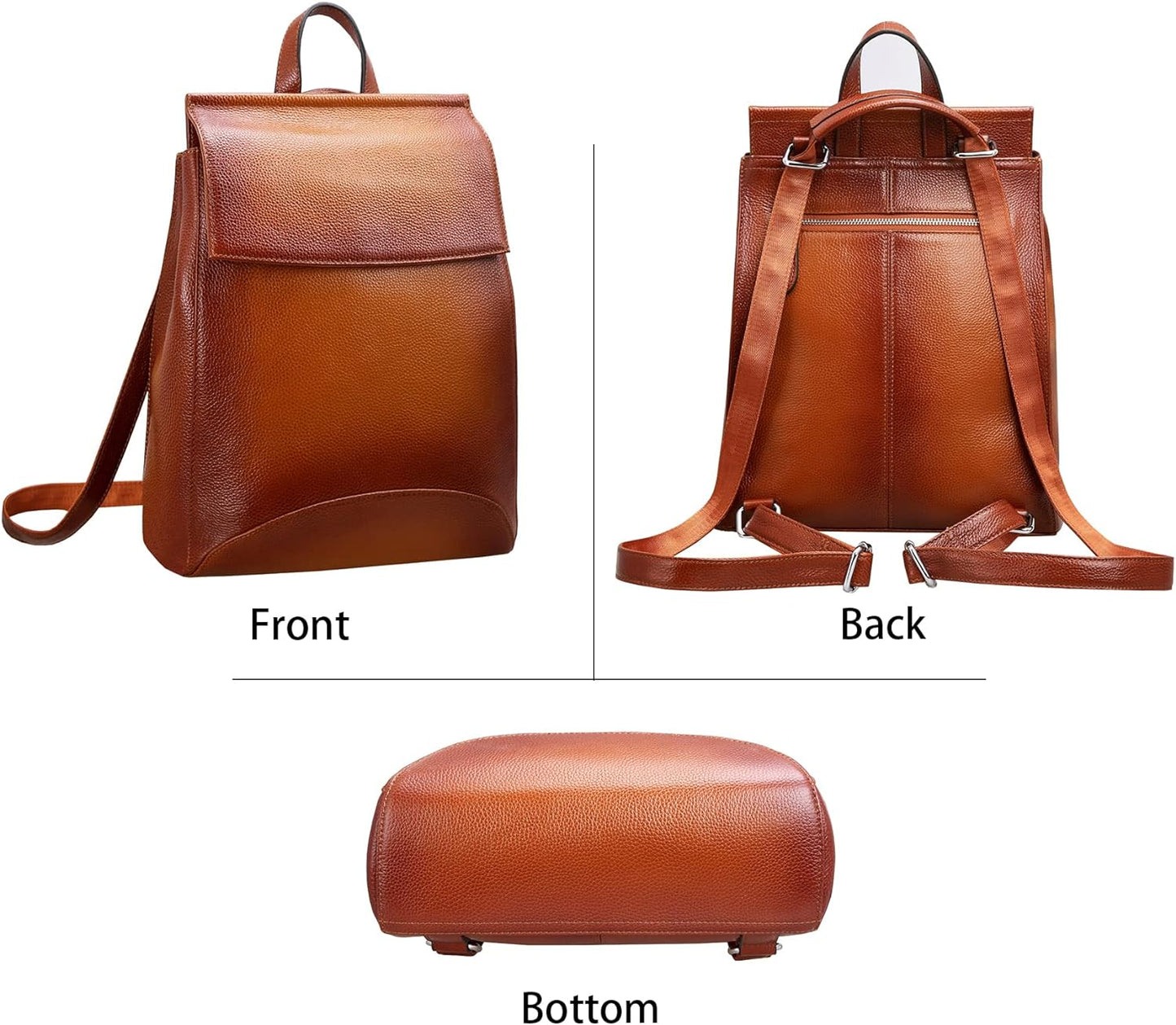 HESHE Genuine Leather Backpack Purse Convertible Womens Backpack Lightweight Work Bag Ladies Backpack(Sorrel)