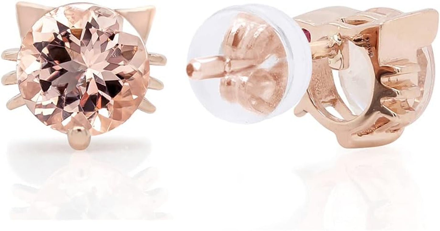 Collection 1 1/2 CT.T.W Blush round 6MM Peach Morganite Cat Stud Earrings in 14K Gold over Sterling Silver Gifts for Women Aniversary Wedding (1.50 Cttw) Valentine'S Day Gift for Her
