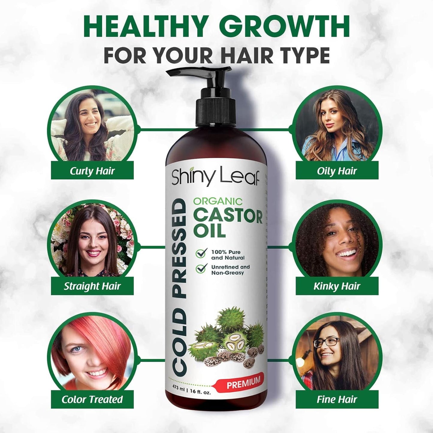 Organic Cold-Pressed Castor Oil (16 Oz) - Boost Hair Growth, Nourish Dry Skin & Enhance Eyelashes by Shiny Leaf