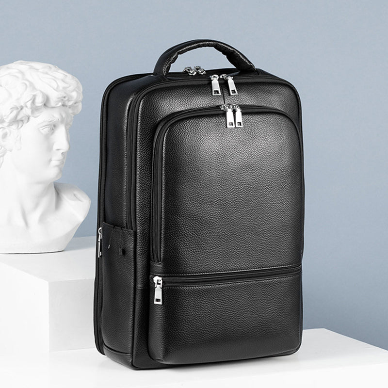 Business Fashion Men'S Bag Multifunctional USB Large Capacity Leather Backpack