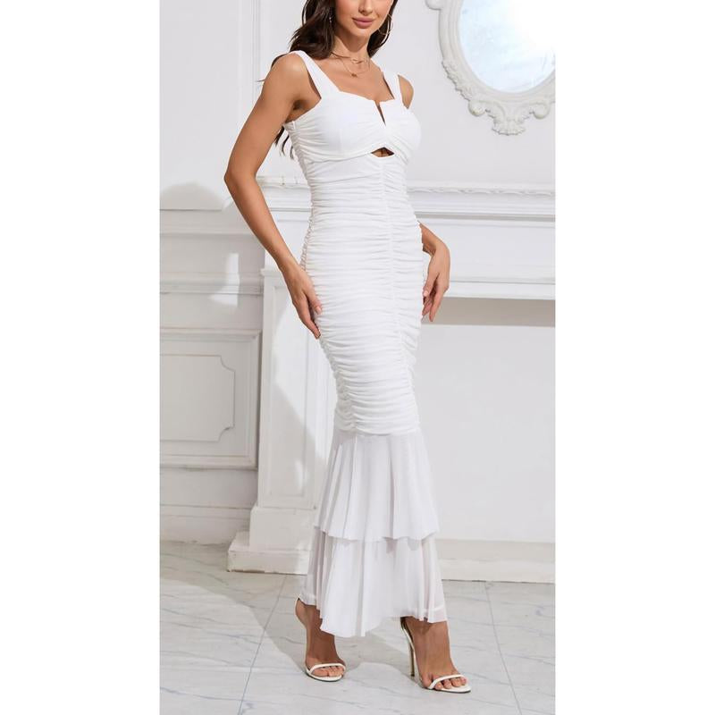 Women'S Summer Elegant Sexy Dress Sleeveless Lace-Up Mermaid Dress Slim Extra Long Evening Dress Formal Dress Black Chic Gown