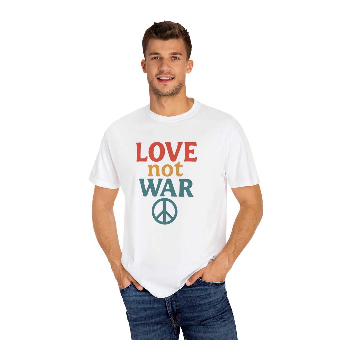 Bun Dem Summer 2025 Love Not War Unisex Garment-Dyed T-Shirt Empire Edition - Peace Tee for Activists, Gifts for Friends, Casual Wear, and Everyday Style