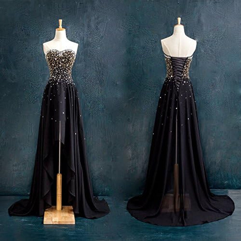 Kivary Women'S Beaded High Low Chiffon Formal Prom Dresses Evening Gowns Sweetheart