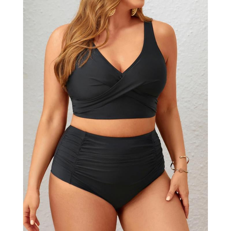 Aqua Eve Women plus Size Two Piece Swimsuit High Waisted Bikini Set Tummy Control Bathing Suit