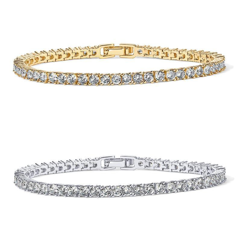 T&S 14K Gold Plated Cubic Zirconia Classic Tennis Bracelet | Gold Bracelets for Women | 3Mm CZ, Size 7.5-8.2 Inch