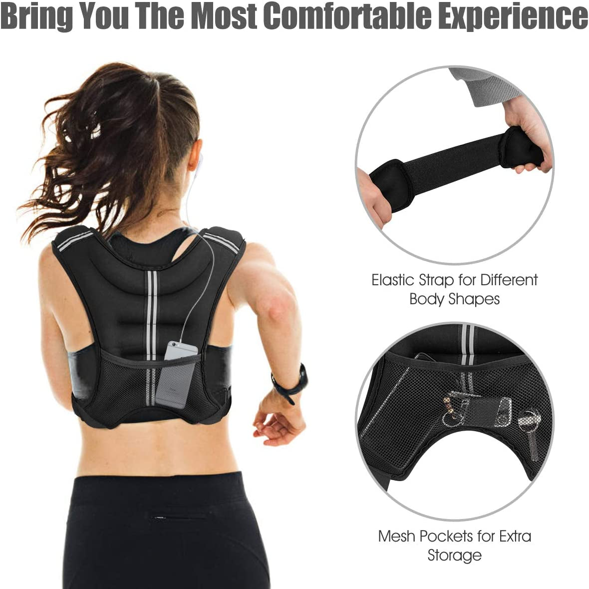 BUN DEM Weighted Vest – Adjustable 12lb to 30lb Enhanced Fitness, Strength Training, and Running - Reflective Stripe for Safety - Ideal for Men, Women, and Kids