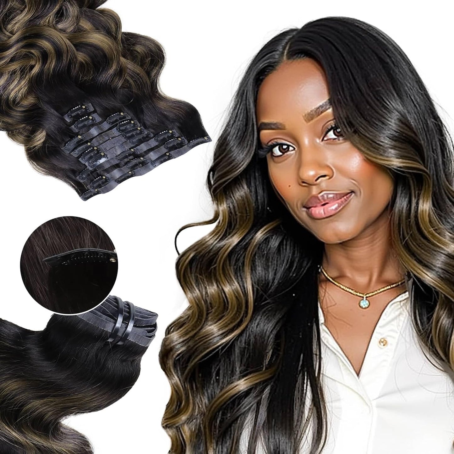 Seamless Clip in Hair Extensions - Human Hair Kinky Curly, 14 Inch 110G Natural Black, Ultra-Thin 0.8Mm PU Weft Real Human Hair Clip Ins