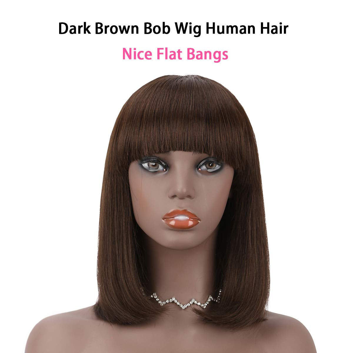 SUYYA Straight Bob Wig Human Hair with Bangs 100% Virgin Human Hair Wigs 10 Inches Dark Brown Short Bob Wigs for Women(10 Inch #2 Dark Brown)