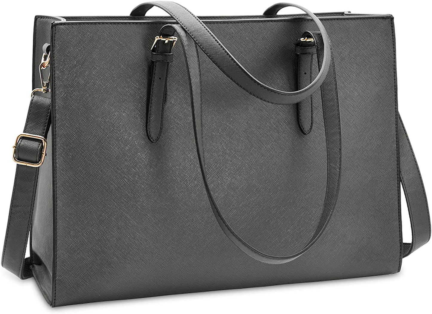 Laptop Bag for Women Waterproof Lightweight Leather 15.6 Inch Computer Tote Bag Business Office Briefcase Large Capacity Handbag Shoulder Bag Professional Office Work Bag Black