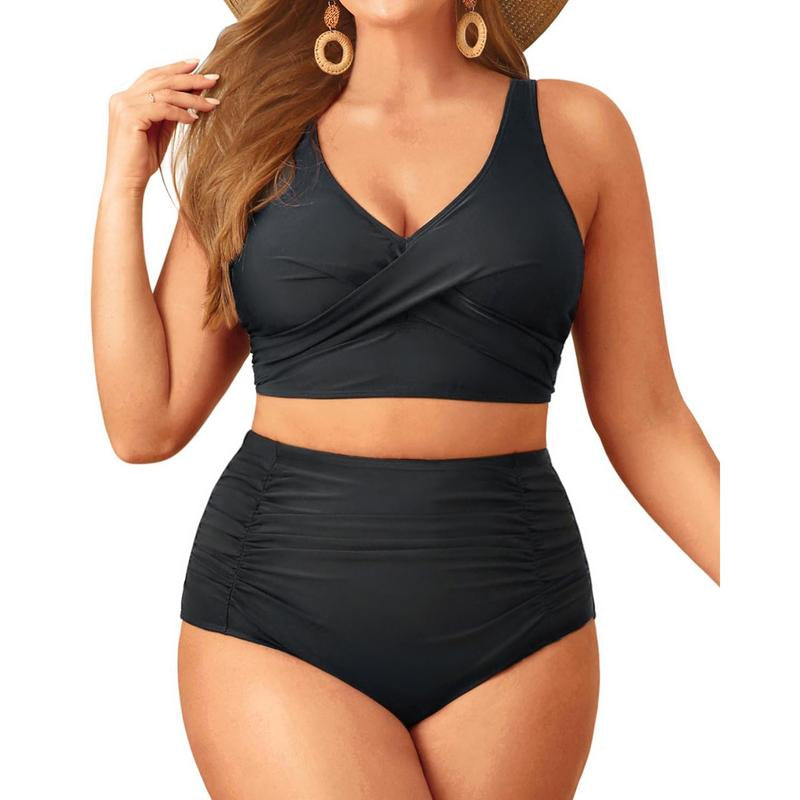 Aqua Eve Women plus Size Two Piece Swimsuit High Waisted Bikini Set Tummy Control Bathing Suit