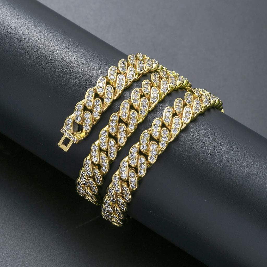 Gold Cuban Chain for Men,Hip Hop 13Mm 14K Gold Plated Iced Out Lab Diamond Miami Cuban Link Chain Necklace,Full Cz Diamond Cut