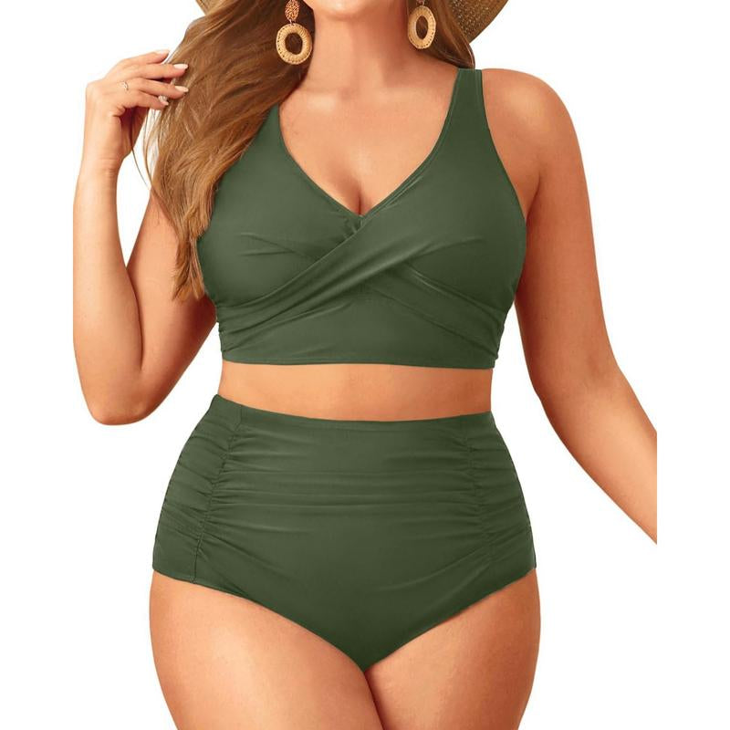 Aqua Eve Women plus Size Two Piece Swimsuit High Waisted Bikini Set Tummy Control Bathing Suit