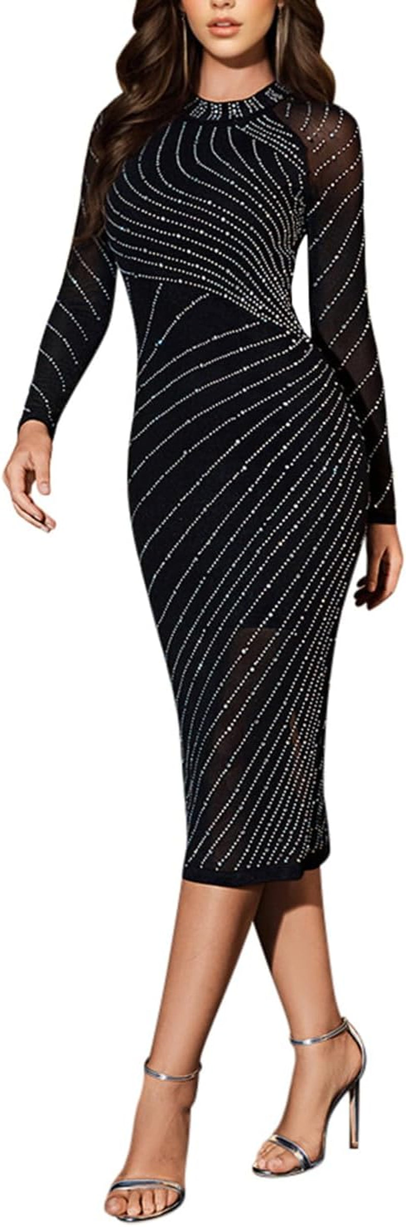 Women Long Sleeve Birthday Dresses Sexy Hot Diamond Process Sexy Dress Party Club Night Dress…