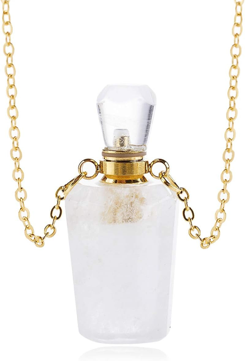 Gemstone Crystal Perfume Bottle Diffuser Necklace - Stylish Aromatherapy Essential Oil Locket Pendant for Travel and Fragrance