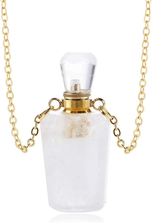 Gemstone Crystal Perfume Bottle Diffuser Necklace - Stylish Aromatherapy Essential Oil Locket Pendant for Travel and Fragrance