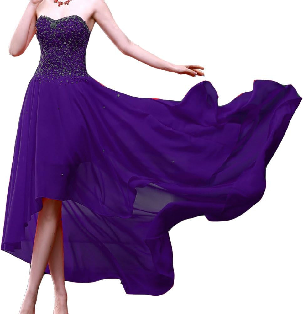 Kivary Women'S Beaded High Low Chiffon Formal Prom Dresses Evening Gowns Sweetheart
