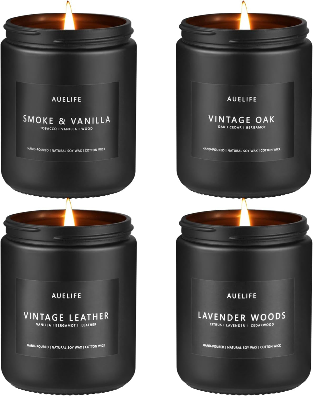Men’S Scented Candle Set, 4 Pack, Lavender, Leather, Oak, Smoke & Vanilla - Gift
