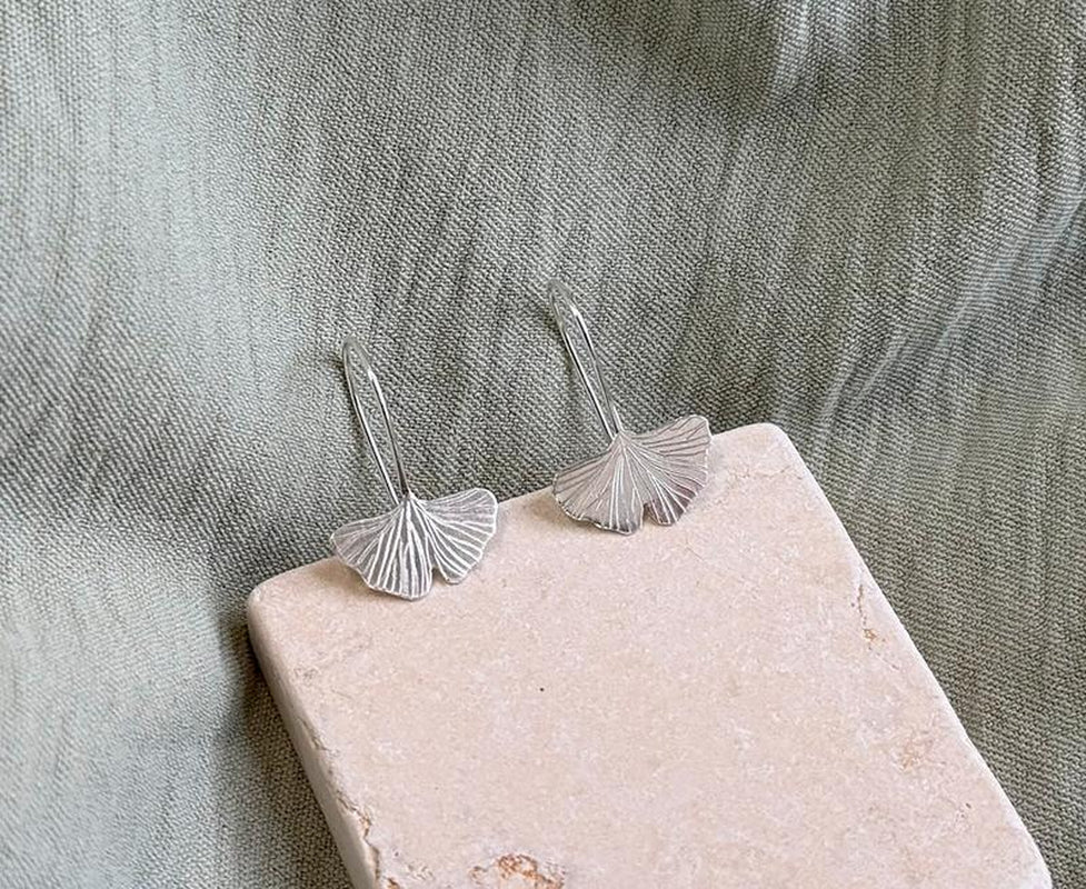 Ginkgo Leaf Earrings - Sterling Silver Drop Earrings Handmade by Me!!, Hypoallergenic, Lightweight Design, Plant Lover Accessory