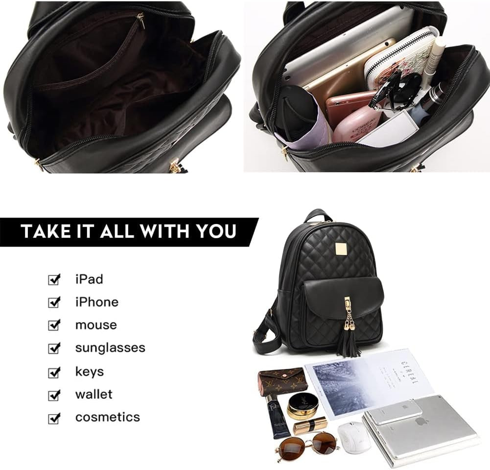 IHAYNER Women'S Simple Design Quilted Mini Backpack - 3Pcs Leather Backpack Purse for Women