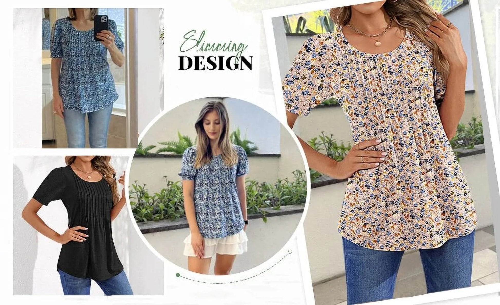 Blouses for Women Pleated Short Sleeve Tunic Tops Dressy Casual Summer Shirts