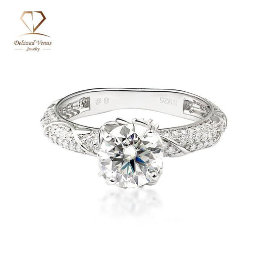 Delzzad 2Ct Sparkling Four Prong Ring Band D Color VVS Synthetic Moissanite S925 Unisex Ring Anniversary Engagement Wedding Gifts for Men Women