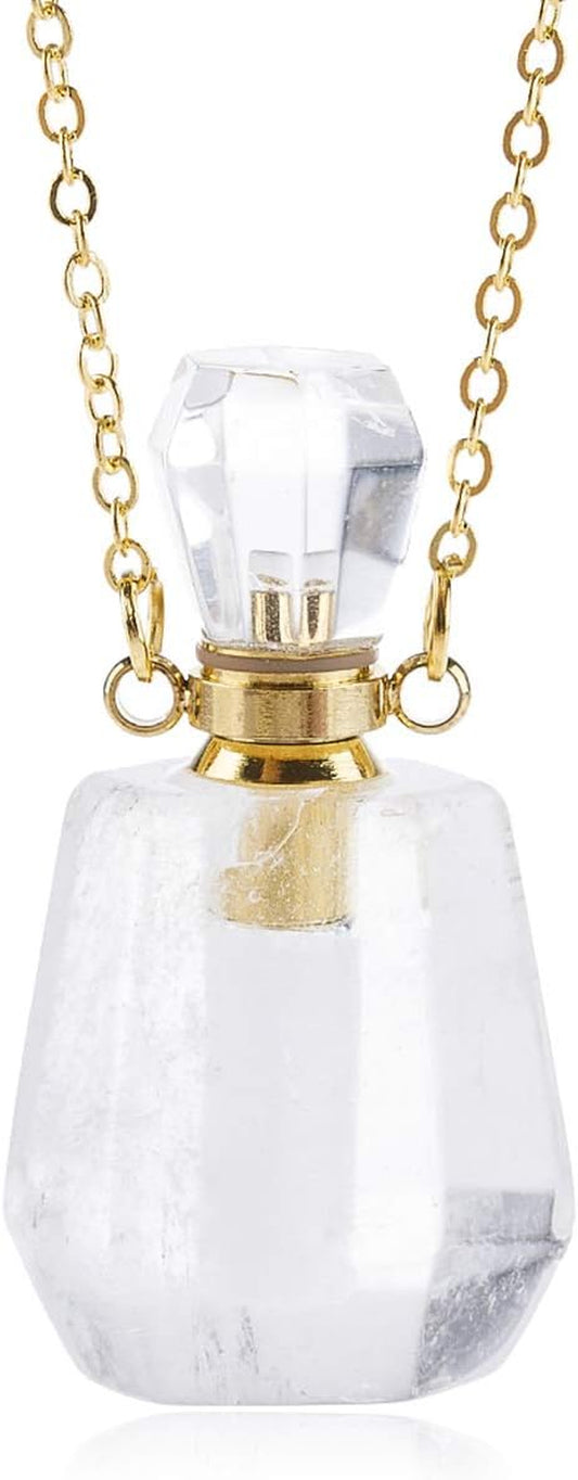 Gemstone Crystal Perfume Bottle Diffuser Necklace - Stylish Aromatherapy Essential Oil Locket Pendant for Travel and Fragrance