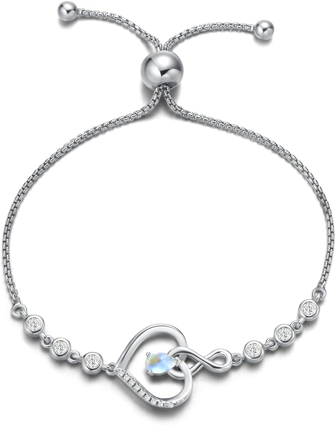 AGVANA Heart Birthstone Bracelets for Women Sterling Silver Genuine or Created Gemstone Tennis Bracelet Infinity Love Jewelry Anniversary Birthday Gifts for Wife Mom Women