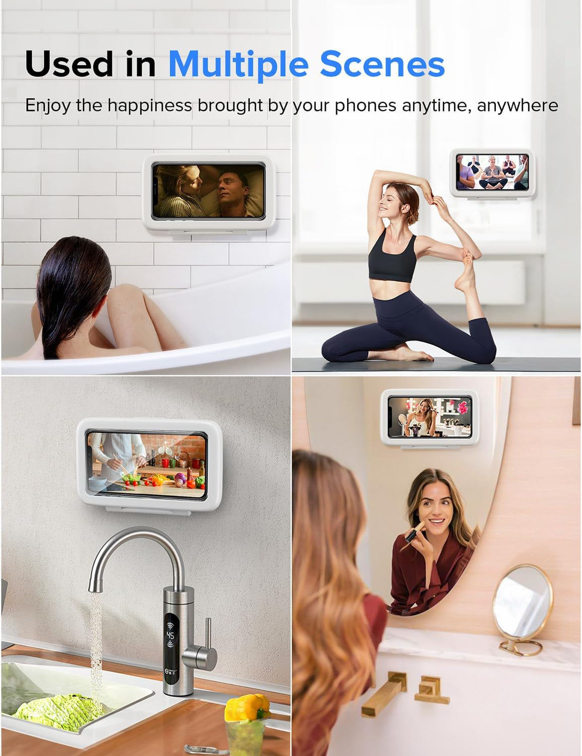 Shower Phone Holder Waterproof, 480° Rotatable Adjustable Bathroom Wall Phone Mount Stand, Anti-Fog High Sensitivity Iphone Case, anti Fog Case Bathroom Accessories for 4-7'' Cellphones