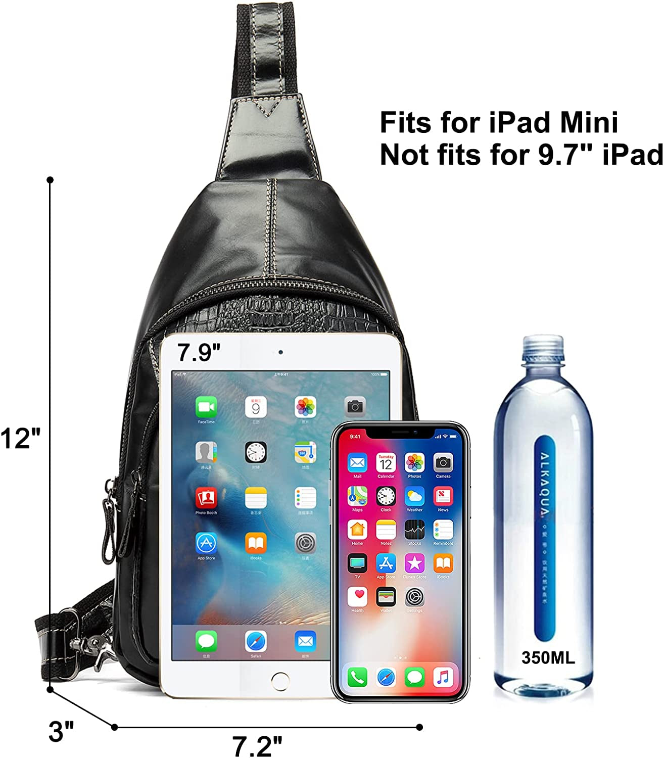 NIUCUNZH Handmade Genuine Leather Crossbody Sling Bag Crocodile Embossing Chest Bag Waterproof Shoulder Bag