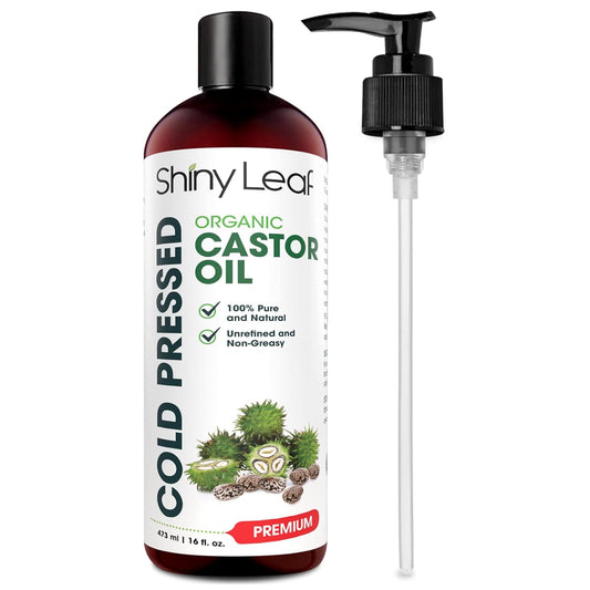 Organic Cold-Pressed Castor Oil (16 Oz) - Boost Hair Growth, Nourish Dry Skin & Enhance Eyelashes by Shiny Leaf