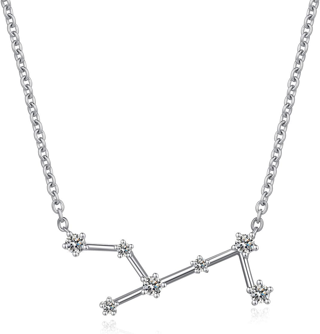 925 Sterling Silver CZ Astrology 12 Constellation Horoscope Sign Astrology Zodiac Star Necklace Birthday Jewelry for Women,18 Inch