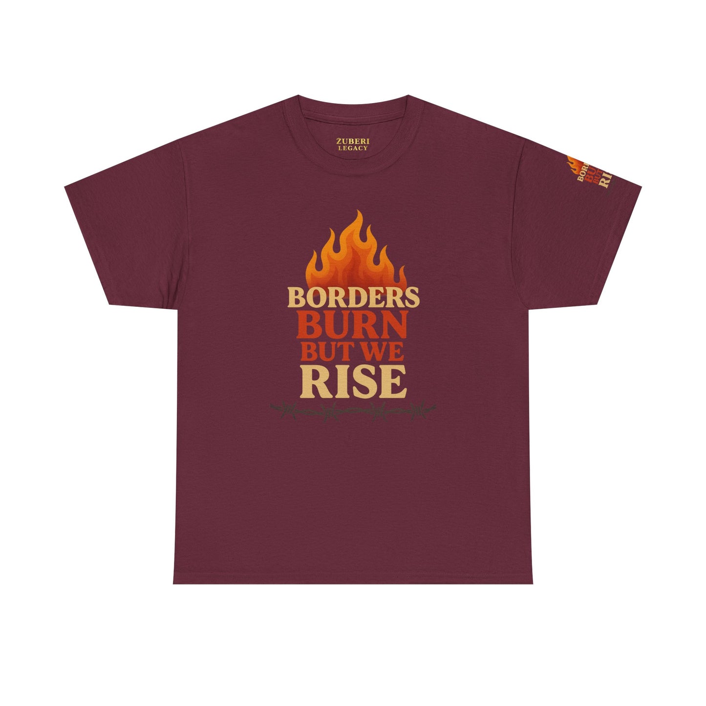 Bun Dem Summer Empowering Unisex Heavy Cotton Tee| Gildan 5000 - "Borders Burn But We Rise" Empire Edition - Activism Fashion, Statement Shirt, Gift for Allies, Equality