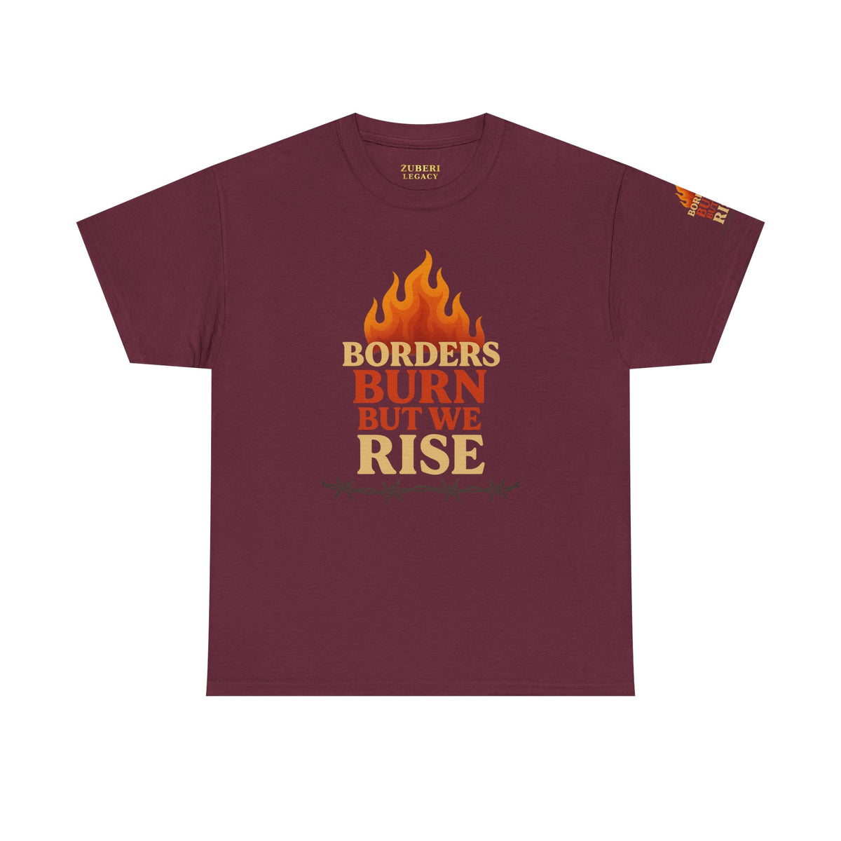 Bun Dem Summer Empowering Unisex Heavy Cotton Tee| Gildan 5000 - "Borders Burn But We Rise" Empire Edition - Activism Fashion, Statement Shirt, Gift for Allies, Equality