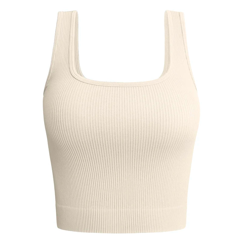 Women Solid Square Neck Ribbed Tank Top Camisole Women Summer Basic Elastic Sleeveless Crop Tops