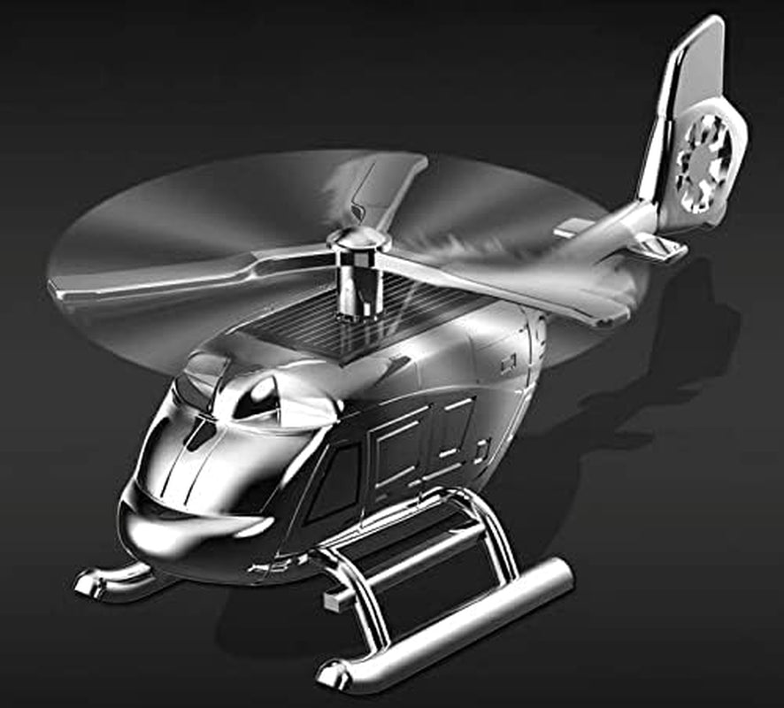 Helicopter Solar Car Air Freshener Rotation Zinc Alloy Car Perfume Diffuser Ornament for Vehicles with 3-Fragrance Tablets Silver