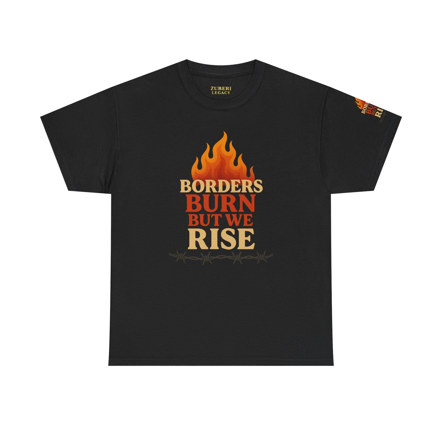 Bun Dem Summer Empowering Unisex Heavy Cotton Tee| Gildan 5000 - "Borders Burn But We Rise" Empire Edition - Activism Fashion, Statement Shirt, Gift for Allies, Equality