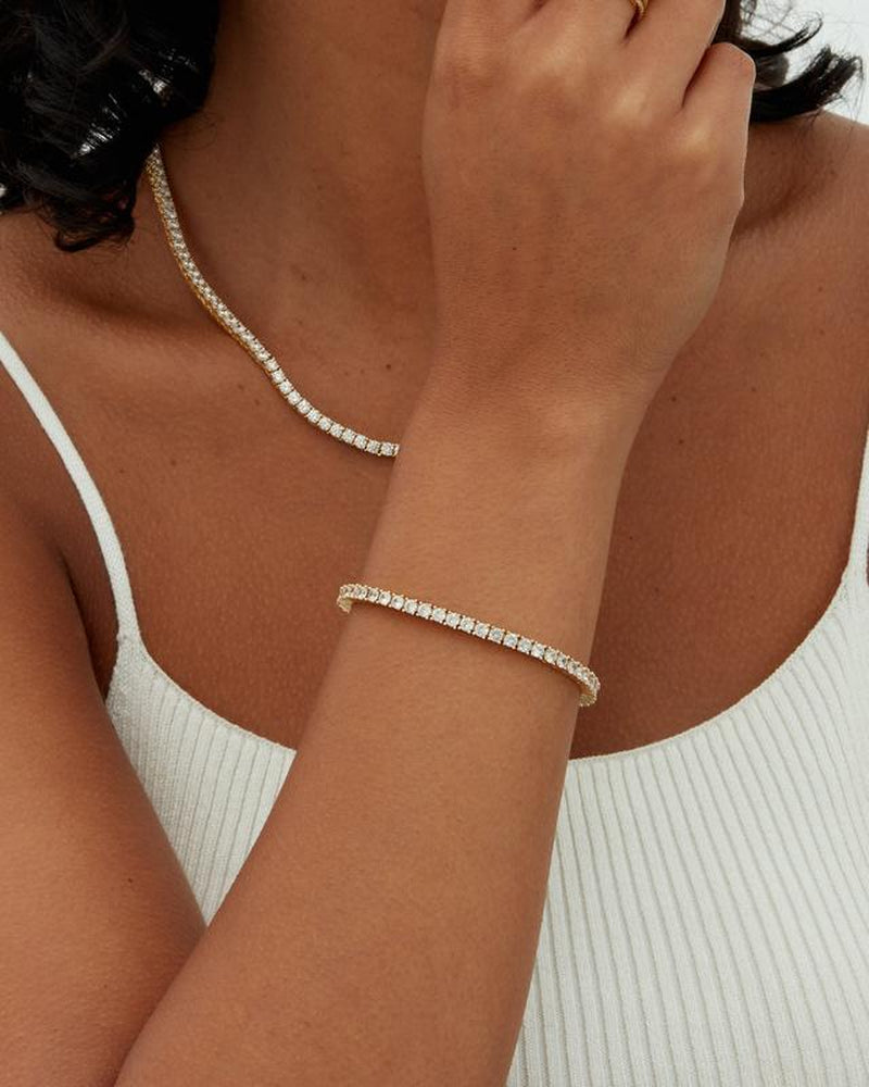 T＆S 14K Gold Plated Cubic Zirconia Classic Tennis Bracelet | Gold Bracelets for Women | 3Mm CZ, Size 7.5-8.2 Inch