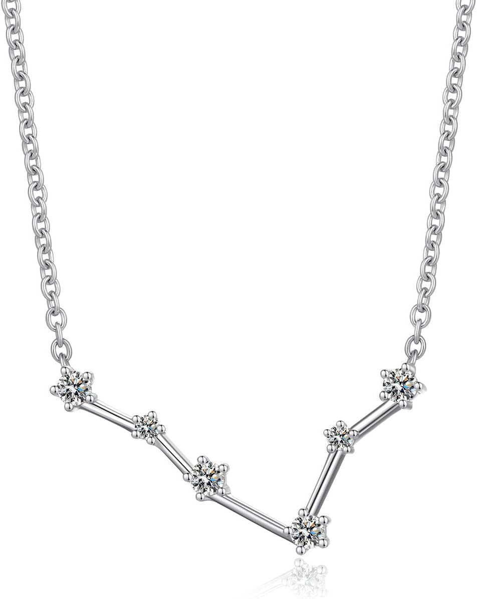 925 Sterling Silver CZ Astrology 12 Constellation Horoscope Sign Astrology Zodiac Star Necklace Birthday Jewelry for Women,18 Inch